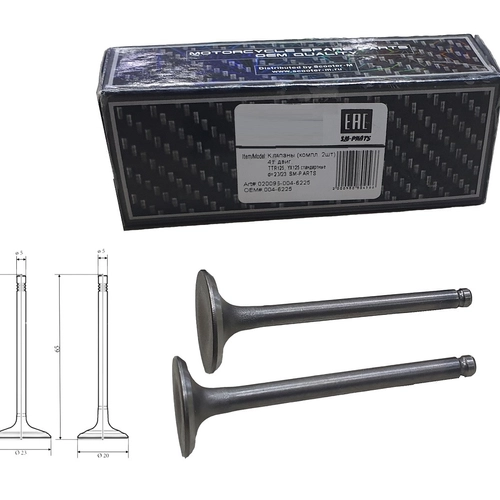 Клапаны (компл. 2шт) 4T двиг. TTR125, YX125 стандартные d=20/23  SM-PARTS 020096-004-6225