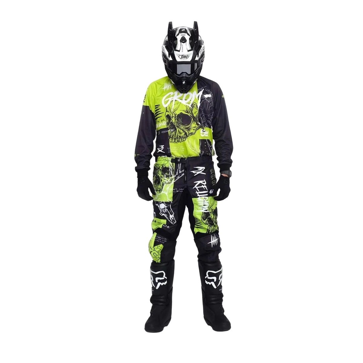 Мотокостюм джерси + штаны Grom MX Religion LIME